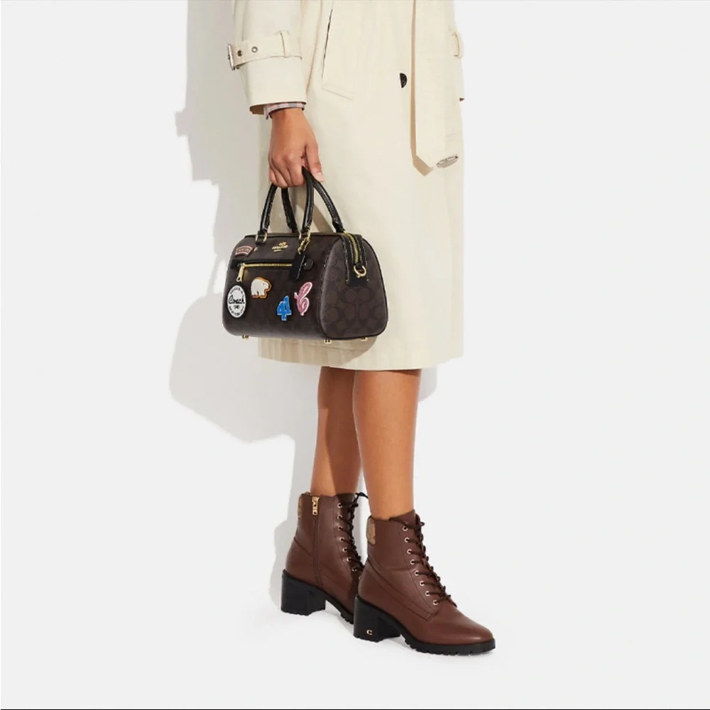 NWT!COACH ROWAN SATCHEL IN SIGNATURE CANVAS WITH SKI PATCHES (COACH CE592) - Picture 13 of 14